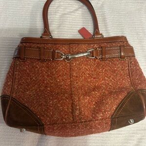 Coach Orange Tweed Shoulder Bag with Brown Leather Trim